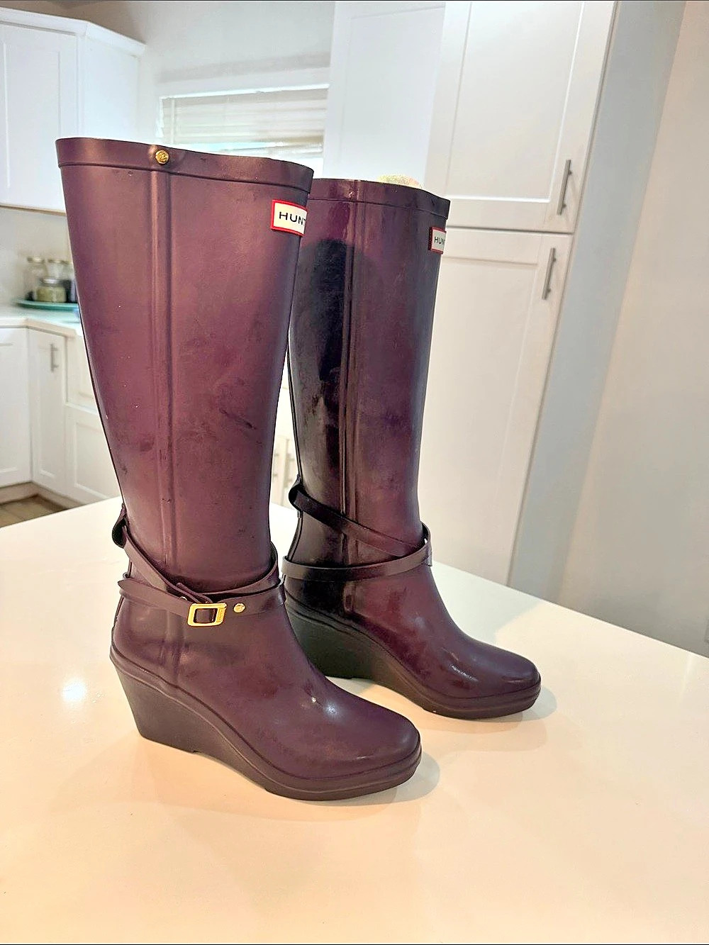 Hunter Andora Tall Wedge Rain Boots Purple๐๐ - Picture 12 of 16